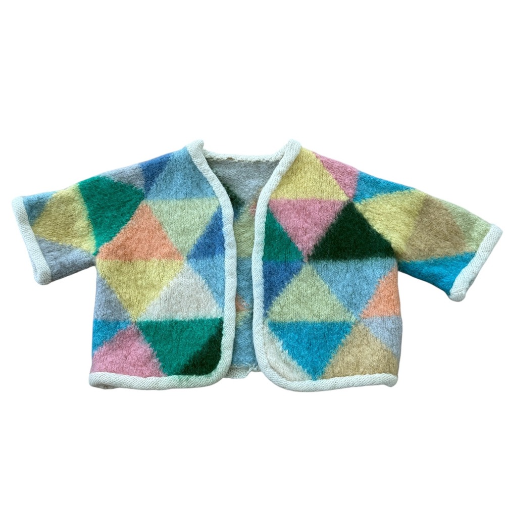 Vintage 1960s Mohair Cardigan Pastel Rainbow Color Block Small Multi Retro